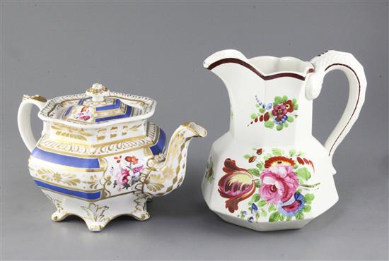 A Swansea pottery Hydra jug, c.1820, together with a Ridgway bone china teapot & cover